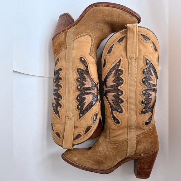 Miss Capezio Brown Suede Butterfly Western Cowgirl Boots in size 7.5 - Picture 1 of 7